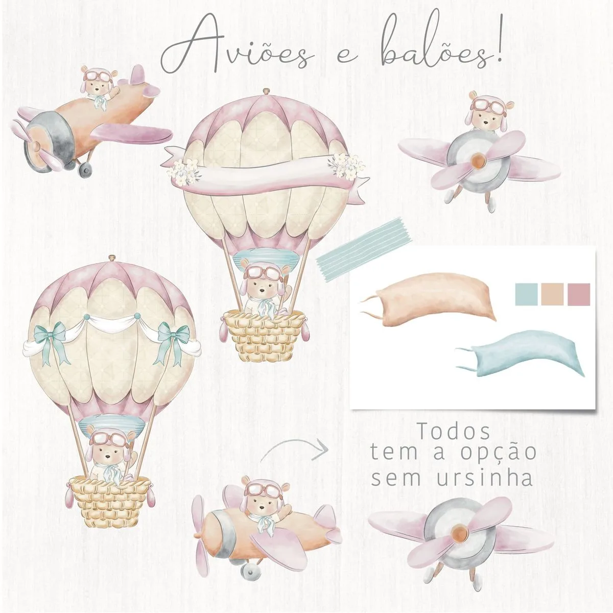 Coleção Ursinha Aviadora Aquarelada Arquivos Png Tansparente 3 Coleção Ursinha Aviadora Aquarelada Arquivos Png Tansparente