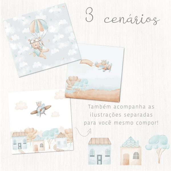 Coleção Ursinho Aviador Aquarelado Arquivos Png Tansparente