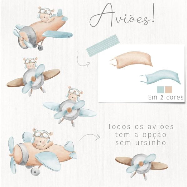 Coleção Ursinho Aviador Aquarelado Arquivos Png Tansparente