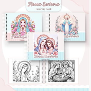 Coleção de livros de colorir com ilustrações religiosas e traços delicados para arte.