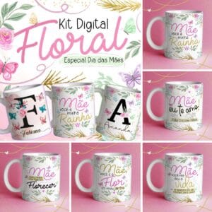 Combo Digital Alfabeto Floral Especial Dia das Mães + Frases