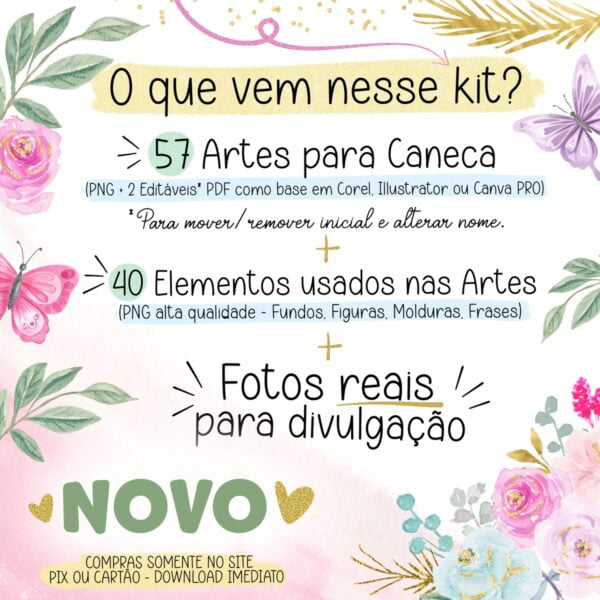 Combo Digital Alfabeto Floral Especial Dia das Mães + Frases