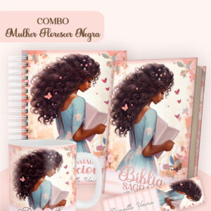 combo digital encadernacao mulher negra com tema floral