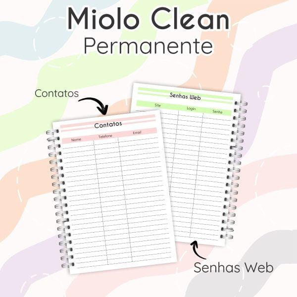 Combo Encadernação Miolo Clean Planner Permanente 6 Cores
