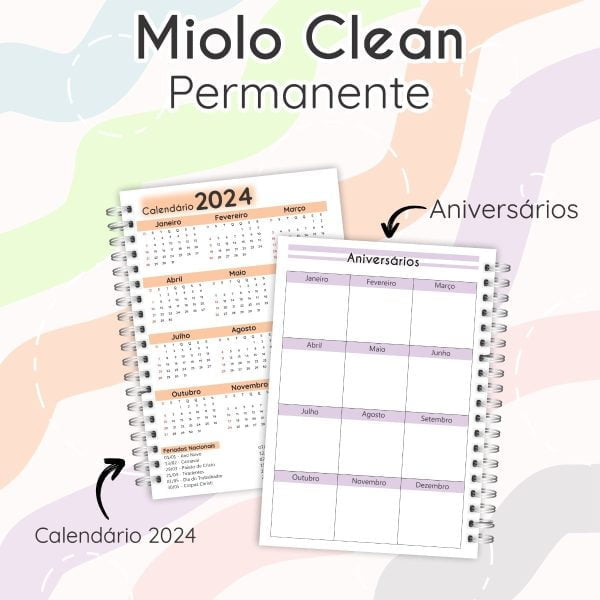Combo Encadernação Miolo Clean Planner Permanente 6 Cores