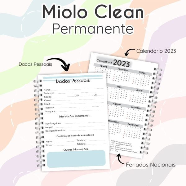 Combo Encadernação Miolo Clean Planner Permanente 6 Cores