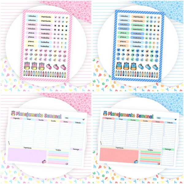 Combo Encadernação Volta às Aulas Ilustrações Etiquetas Cards