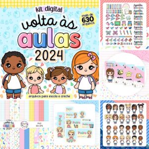 Combo Encadernação Volta às Aulas Ilustrações Etiquetas Cards