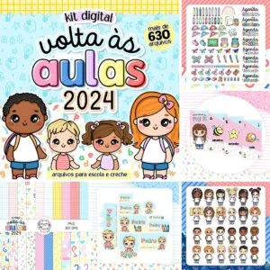 Combo Encadernação Volta às Aulas Ilustrações Etiquetas Cards
