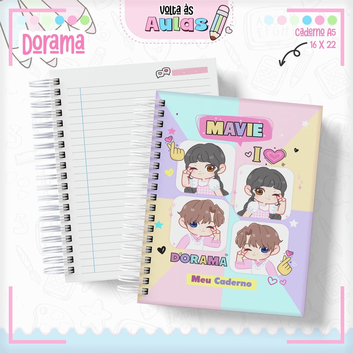 Combo Escolar Doramas Papelaria Kpop para Encadernar 1 Combo Escolar Doramas Papelaria Kpop para Encadernar