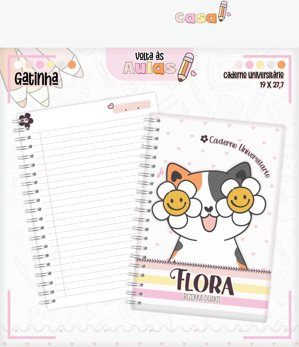 Combo Escolar Gatinha para encadernação e sublimação 2 Combo Escolar Gatinha para encadernação e sublimação - Imagem 2