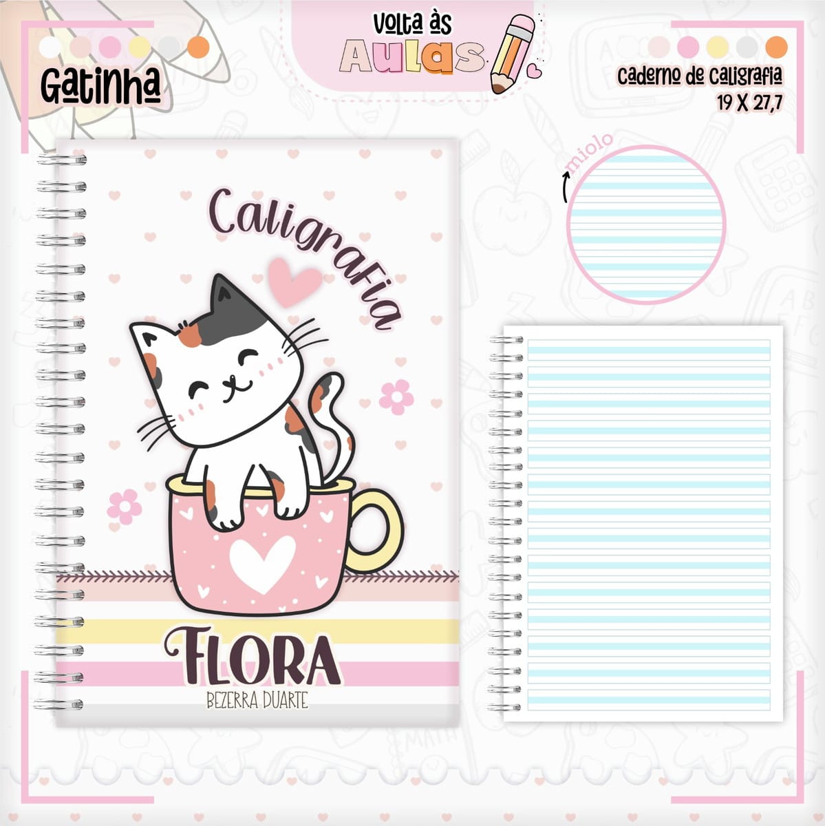 Combo Escolar Gatinha para encadernação e sublimação 3 Combo Escolar Gatinha para encadernação e sublimação - Imagem 3
