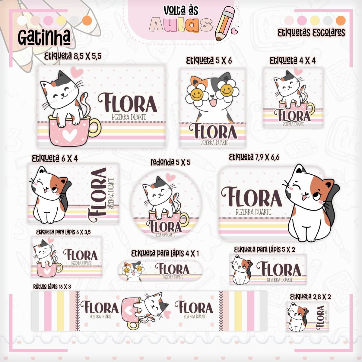 Combo Escolar Gatinha para encadernação e sublimação 5 Combo Escolar Gatinha para encadernação e sublimação - Imagem 5