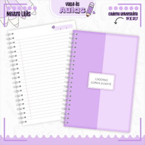 combo escolar lilas com cadernos agenda e artes para caneca