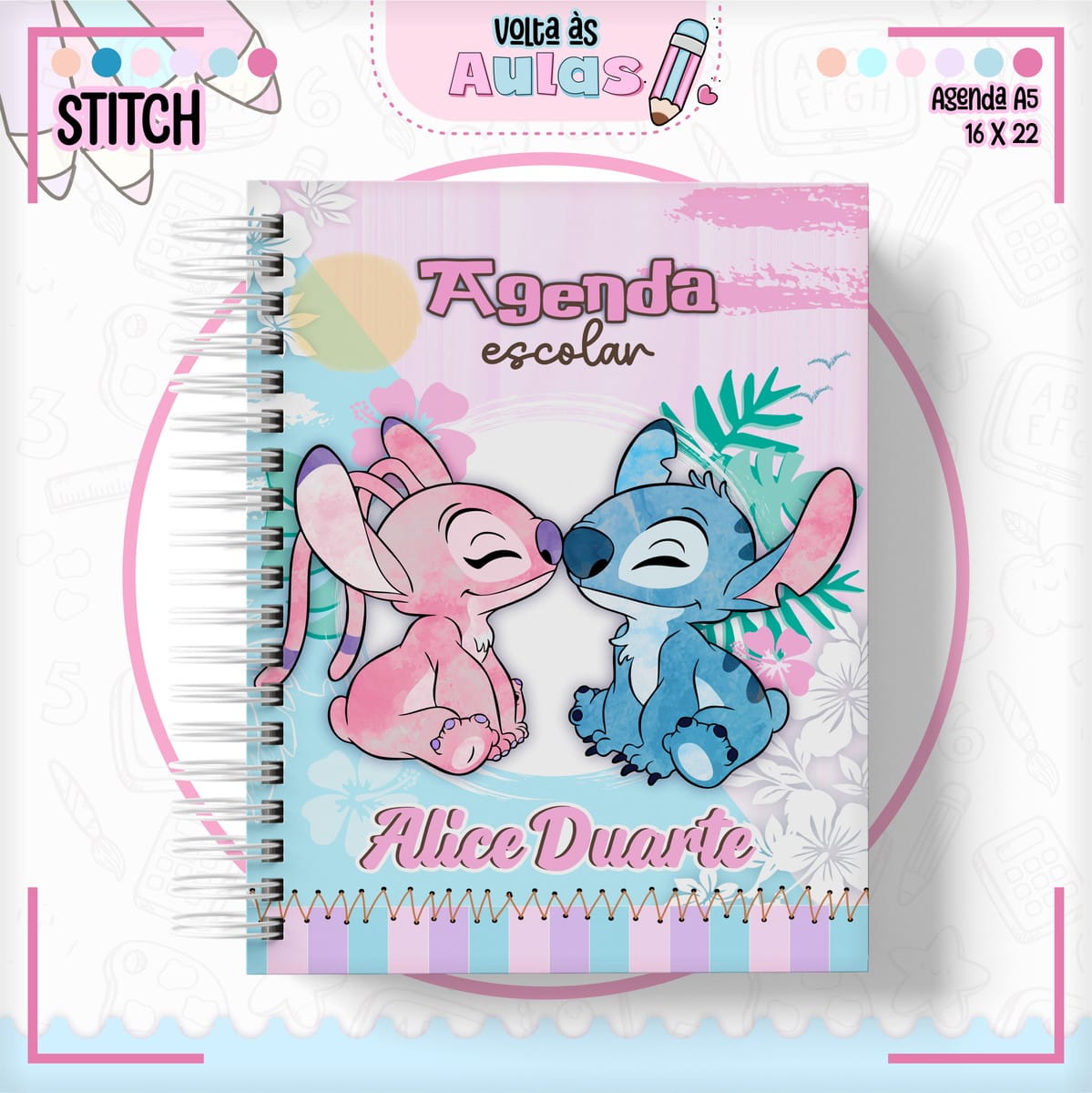 Combo Escolar Stitch Menina Arquivo de Encadernação 3 Combo Escolar Stitch Menina Arquivo de Encadernação - Imagem 3