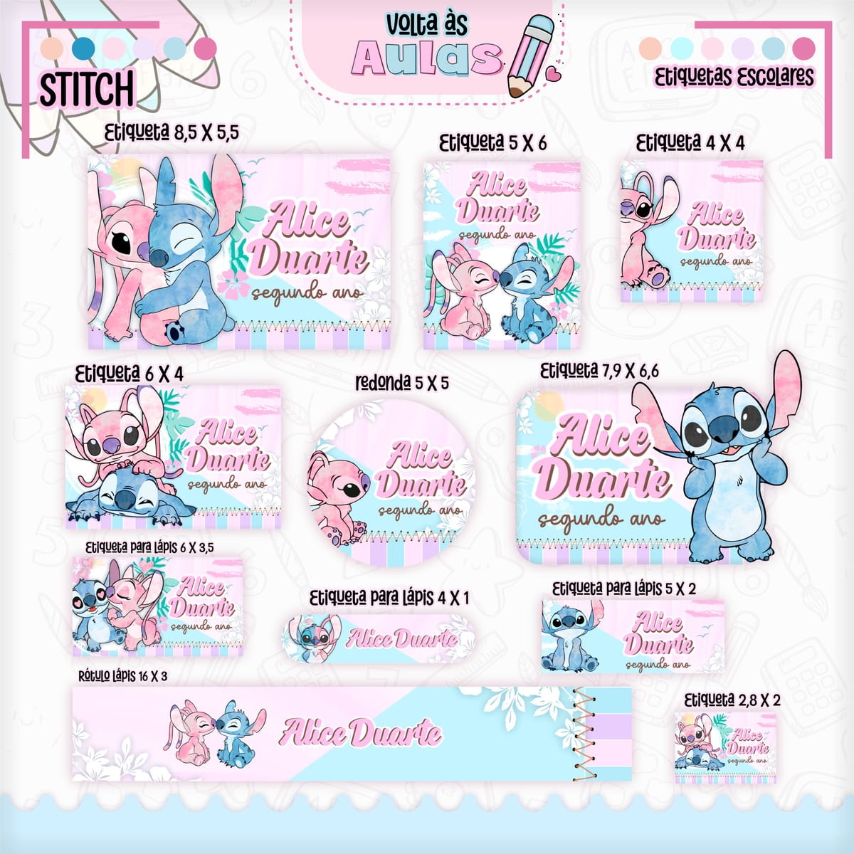 Combo Escolar Stitch Menina Arquivo de Encadernação 5 Combo Escolar Stitch Menina Arquivo de Encadernação - Imagem 5