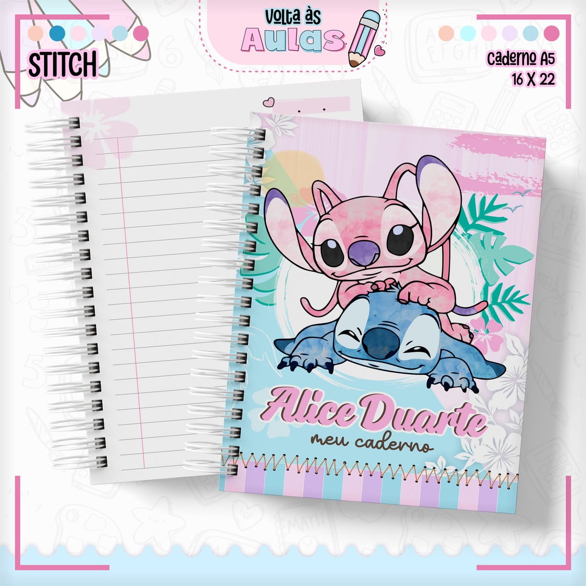 Combo Escolar Stitch Menina Arquivo de Encadernação 1 Combo Escolar Stitch Menina Arquivo de Encadernação
