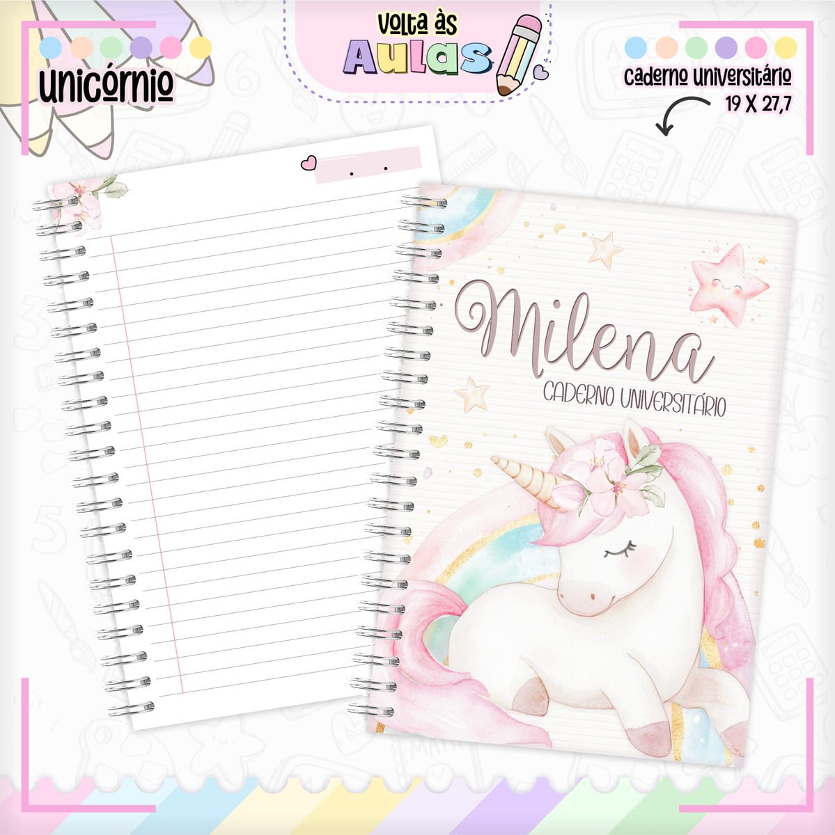 Combo Escolar Unicórnio para Encadernação e Sublimação 2 Combo Escolar Unicórnio para Encadernação e Sublimação - Imagem 2
