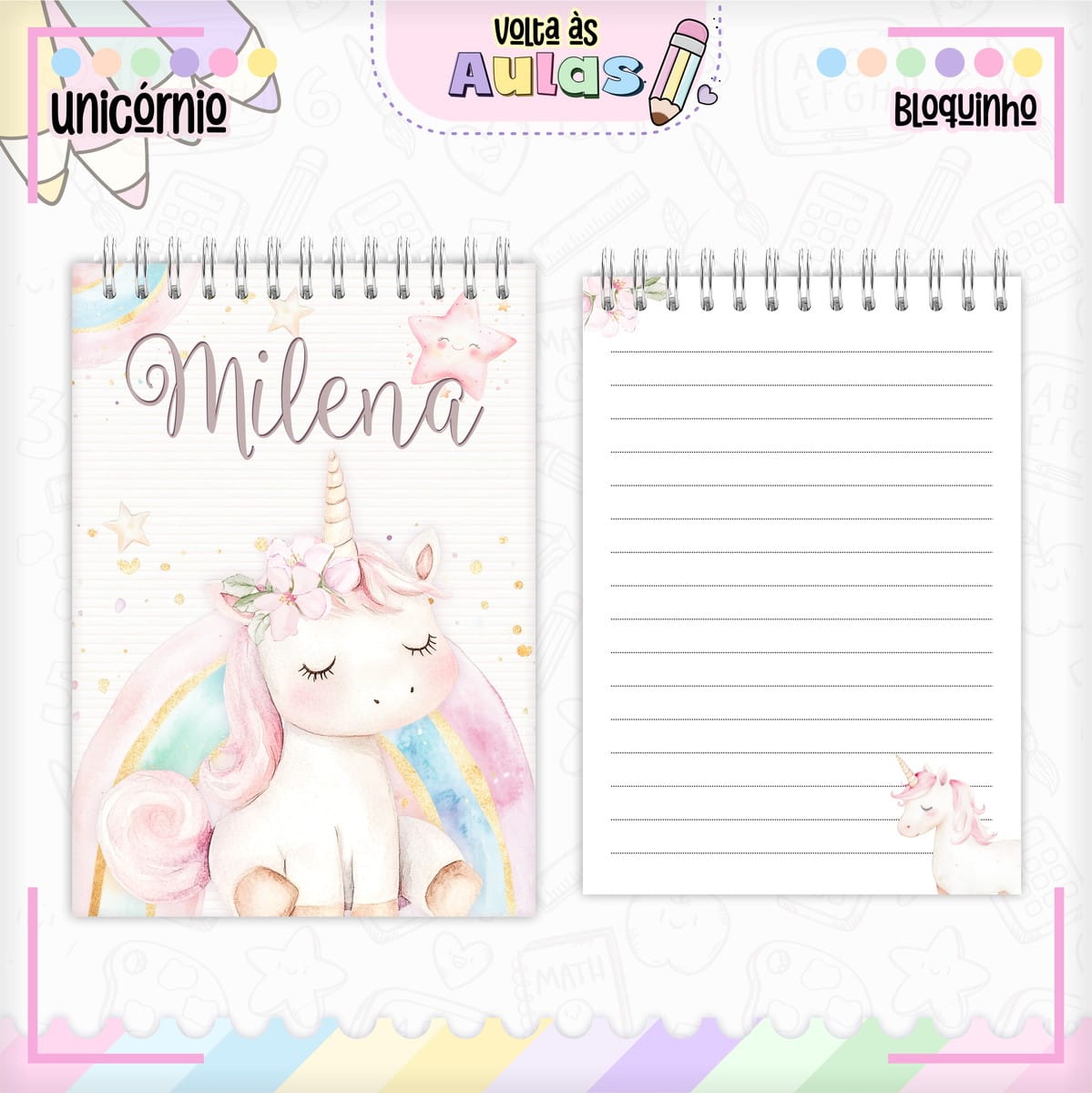 Combo Escolar Unicórnio para Encadernação e Sublimação 3 Combo Escolar Unicórnio para Encadernação e Sublimação - Imagem 3