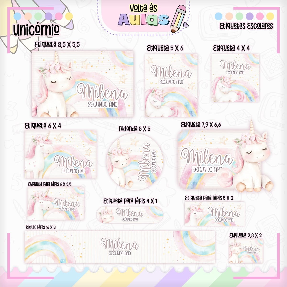 Combo Escolar Unicórnio para Encadernação e Sublimação 5 Combo Escolar Unicórnio para Encadernação e Sublimação - Imagem 5
