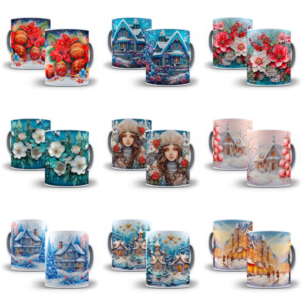 Combo Natal 3D +130 Estampas Caneca Sublimação Png