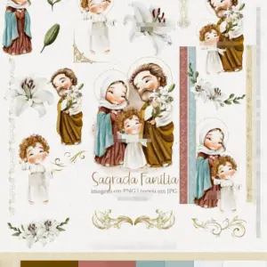 Conjunto de Artes Sagrada Família Aquarelado PNG