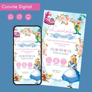 convite digital alice no pais das maravilhas para whatsapp