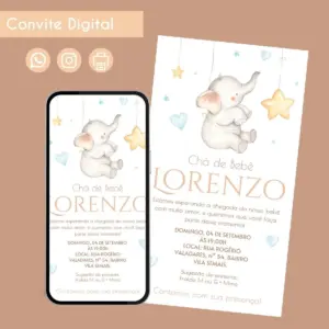 convite digital cha de bebe elefante personalizado 2