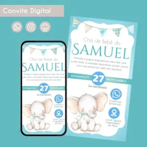 convite digital cha de bebe elefante personalizado