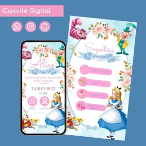 convite digital infantil alice no pais das maravilhas