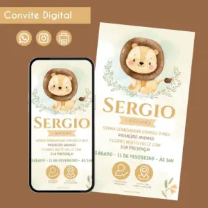 Convite Digital Leãozinho Safari para Festa Infantil 11 convite digital leaozinho safari para festa infantil
