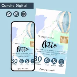 convite digital o tempo voa em aquarela para cha de bebe
