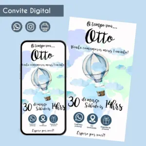 convite digital o tempo voa para festa infantil