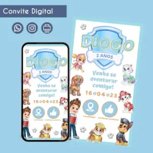 Arte digital de convite de aniversário infantil com tema de desenho animado