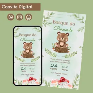 Convite digital tema bosque masculino com urso fofo 12 convite digital tema bosque masculino com urso fofo