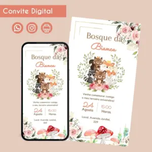 Convite Digital Tema Bosque para Menina Personalizado 11 convite digital tema bosque para menina personalizado