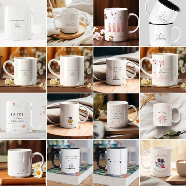 Designs Românticos para Sublimação de Canecas