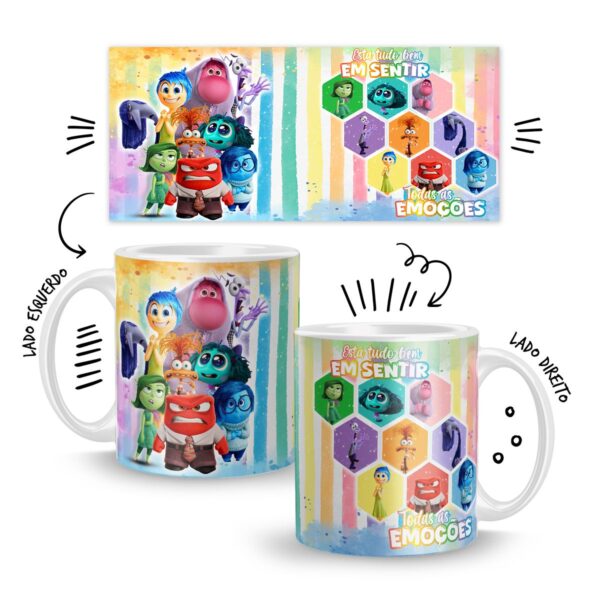 Estampa Caneca Divertida-Mente Emoções Coloridas Arquivo Jpg