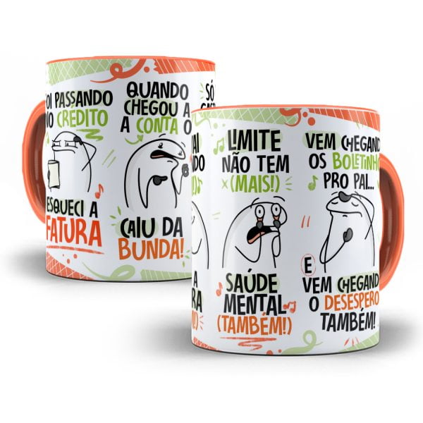 Estampa Caneca Fui Passando Crédito Esqueci a Fatura Laranja