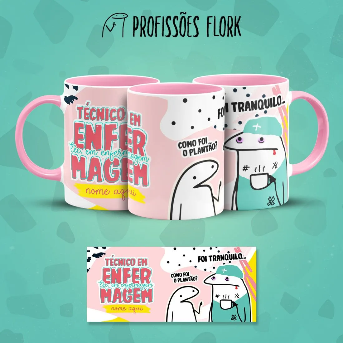 Estampa Caneca Técnico Enfermagem Flork Frase Profissão