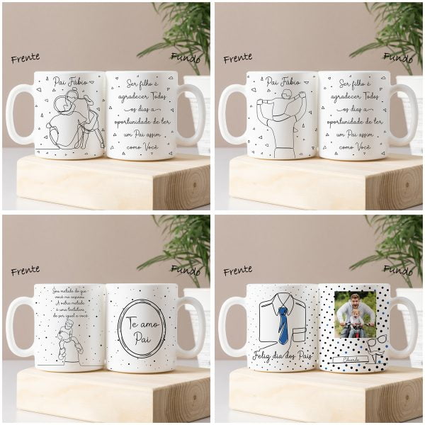 Estampas Caneca Azulejo Dia dos Pais Linhas e Traços Em Png