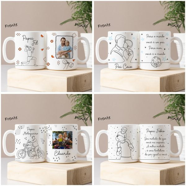 Estampas Caneca Azulejo Dia dos Pais Linhas e Traços Em Png