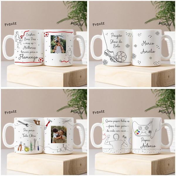 Estampas Caneca Azulejo Dia dos Pais Linhas e Traços Em Png