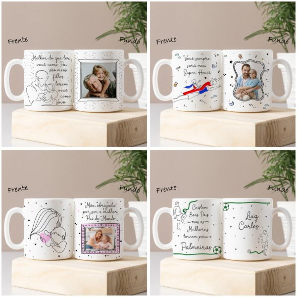 Estampas Caneca Azulejo Dia dos Pais Linhas e Traços Em Png