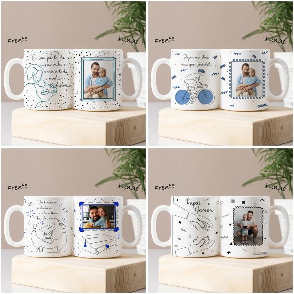 Estampas Caneca Azulejo Dia dos Pais Linhas e Traços Em Png