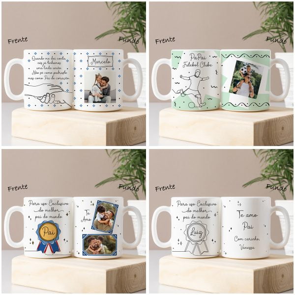 Estampas Caneca Azulejo Dia dos Pais Linhas e Traços Em Png