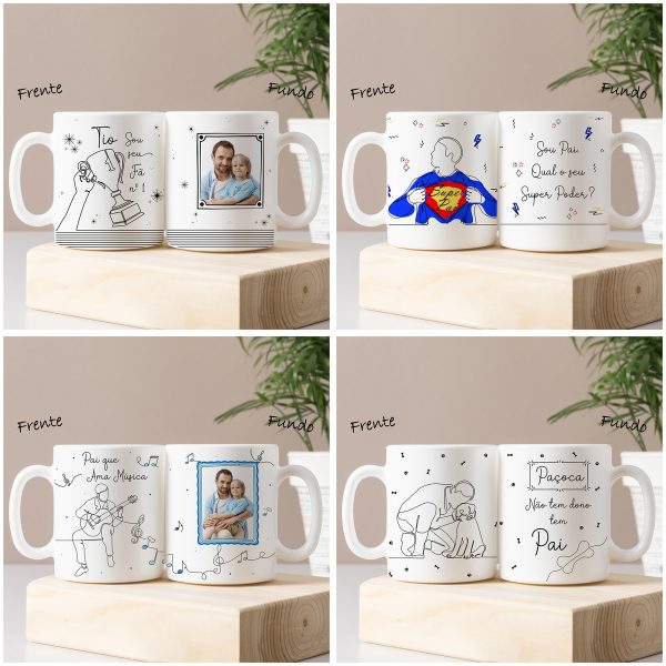 Estampas Caneca Azulejo Dia dos Pais Linhas e Traços Em Png