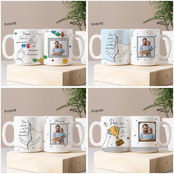 Estampas Caneca Azulejo Dia dos Pais Linhas e Traços Em Png