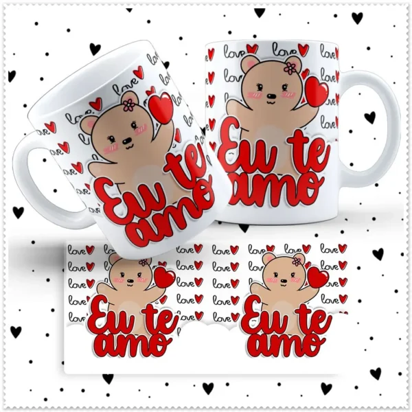 Estampas de Ursinhos Sublimação Canecas - Dia dos Namorados
