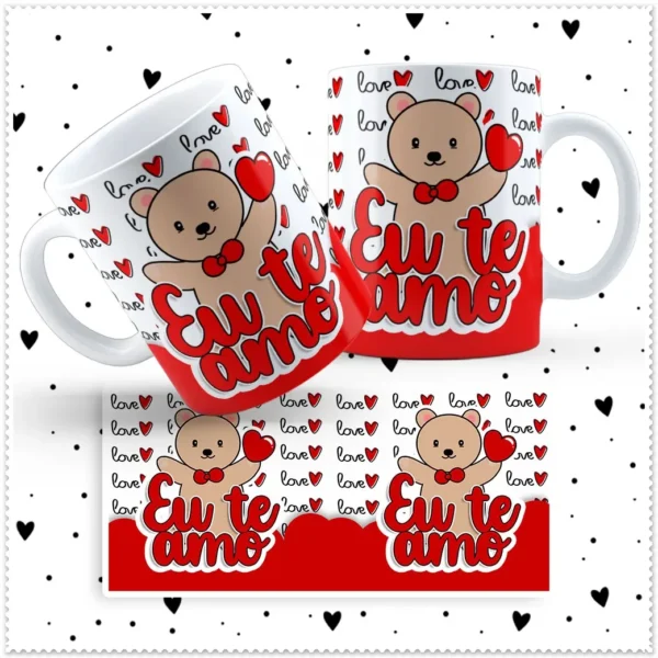 Estampas de Ursinhos Sublimação Canecas - Dia dos Namorados